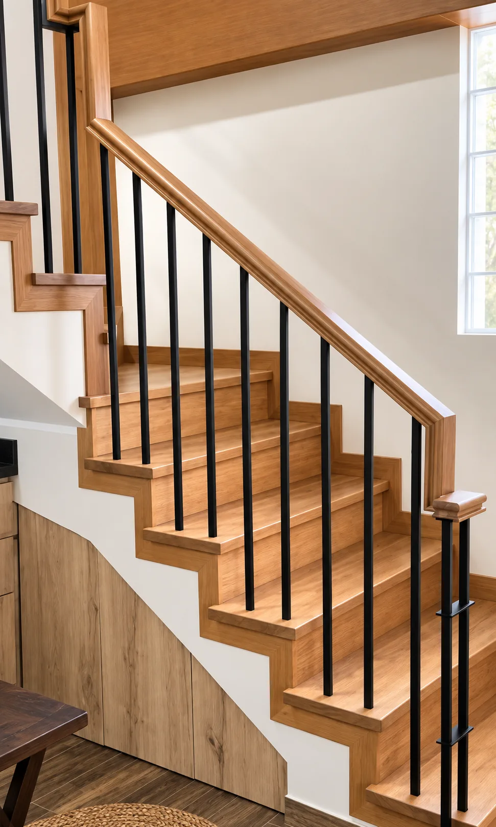 Escalera en madera con estructura metálica